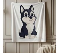 Siberian Husky Flannel Blanket Queen Warm Soft, Cartoon Puppy Blanket 90"x90" Lightweight, Cute Pet Dog Fleece Blanket Cozy Washable for Bedroom Sofa Camping Travel Child Home Decor
