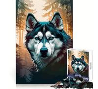 Siberian Husky Forest for Adults 1000 Piece Jigsaw Puzzle Mind Puzzle Relaxing Fun Image Assembly Warm Surprise 50x75cm