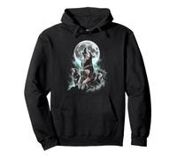 Siberian Husky Howling Full Moon Aurora Forest for Men Women Pullover Hoodie