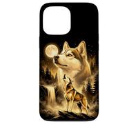 Siberian Husky Howling Full Moon Forest Waterfall Dog Case for iPhone 13 Pro Max