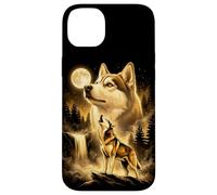 Siberian Husky Howling Full Moon Forest Waterfall Dog Case for iPhone 14 Plus