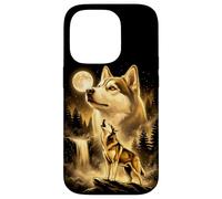 Siberian Husky Howling Full Moon Forest Waterfall Dog Case for iPhone 14 Pro