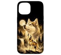 Siberian Husky Howling Full Moon Forest Waterfall Dog Case for iPhone 15