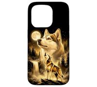 Siberian Husky Howling Full Moon Forest Waterfall Dog Case for iPhone 15 Pro