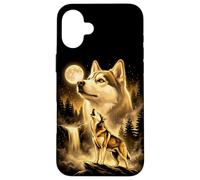 Siberian Husky Howling Full Moon Forest Waterfall Dog Case for iPhone 16 Plus