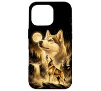 Siberian Husky Howling Full Moon Forest Waterfall Dog Case for iPhone 16 Pro
