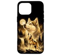 Siberian Husky Howling Full Moon Forest Waterfall Dog Case for iPhone 16 Pro Max