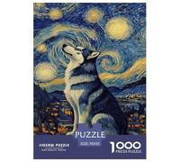 Siberian Husky Jigsaw 1000 Pieces Challenge Game for Adults,Night Sky Landscape Impossible Jigsaw Puzzles 1000 Piece Educational Games for Adults Or Families 70x50cm/1000pcs