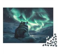 Siberian Husky Jigsaw Puzzles Puzzles for Adults Kids. 1000 Pieces Northern Lights Impossible Challenge Toy Educational Game Home Decoration for Educational Games Gifts 1000pcs (75x50cm)