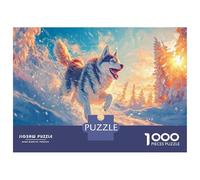 Siberian Husky Jigsaw Puzzles Puzzles for Adults Kids. 1000 Pieces Snow Forest Impossible Challenge Toy Educational Game Home Decoration for Educational Games Gifts 52x38cm/1000pcs