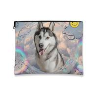 Siberian Husky Makeup Bag, Cute Dog Graphic Cosmetic Travel Pouch for Women, Portable Small Canvas Zipper Organizer, Animal Lovers Gift Toiletry Bag, All Season, gray, 7x9 Inch, Dog