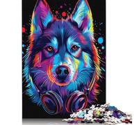 Siberian Husky Neon Jigsaw Puzzles for Adults 500,wooden Puzzles for Adults, Family Puzzle Game Birthday Gifts Home Decoration 500pcs (52x38cm)