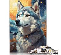 Siberian Husky Night Sky Puzzle Fun Premium Cardboard Jigsaw Puzzle for Boy Or Girl 1000pcs (75x50cm)