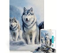 Siberian Husky Pack Jigsaw Puzzles for Teenagers 1000 Pieces Mind Puzzle Peaceful Fun Art Assembly Lovely Gift 50x75cm