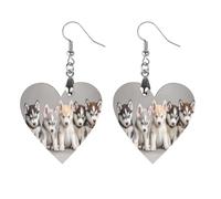Siberian Husky Puppies Dog Earrings Wooden Dangle Earring Drop Earrings Pendants Craft for Women