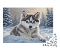 Siberian Husky Puppy 1000 Piece Eco-Friendly Paper Jigsaw Puzzle Bundle for Seniors, Brain Training Puzzle, Travel Jigsaw, Ideal for Elderly 52x38cm/1000pcs