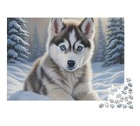 Siberian Husky Puppy 1000 Piece Puzzles Beautiful View Winter Husky in Snow Decoration Puzzle Educational Game for Men And Women Challenging Jigsaw Jigsaw Puzzles for Adults 52x38cm/1000pcs