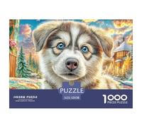 Siberian Husky Puppy Puzzles 1000 Pieces for Adults Cute Pet Jigsaw Puzzles Puzzle Challenging Game for The Whole for Women, Gifts for Men Home Decoration Puzzle 52x38cm/1000pcs