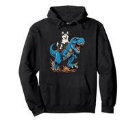Siberian Husky Riding T Rex Dinosaur Arctic Dog Adventure Pullover Hoodie