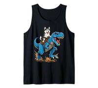 Siberian Husky Riding T Rex Dinosaur Arctic Dog Adventure Tank Top