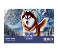 Siberian Husky Running Educational Game Challenge 1000 Piece Puzzle for Adults -Husky Puppy Running in Snowy Mountains Decompression Fun Present for Home38x26cm/1000pcs