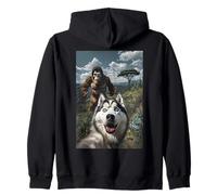 Siberian Husky Selfie with Bigfoot Funny Sasquatch Graphic Zip Hoodie