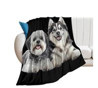 Siberian Husky Shih Tzu Dog 250GSM Flannel Throws Blanket Lightweight Warm Fleece Knee Blankets for Bed Sofa 30"*40"(76 * 100cm)