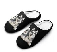 Siberian Husky Shih Tzu Dog Men's Cotton Slippers Winter Warm Slip-on House Shoes with Anti-Skid Rubber Sole 7-8(40-41)