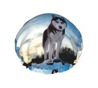 Siberian Husky,Shower Cap Nightcap Double Layer Waterproof Elastic Bath Cap Reusable Hair Cap