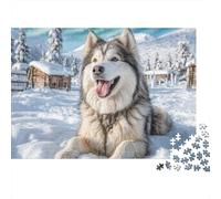 Siberian Husky Snow Landscape 1000 Piece Jigsaw Puzzle Paper for Adults Winter Scene Puzzle Game for Family Relaxation 38x26cm/1000pcs