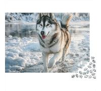 Siberian Husky Snow Scene 1000 Piece Jigsaw Puzzle Jigsaw Puzzle for Adults Winter View Puzzle Game for Family Relax and Focus 38x26cm/1000pcs