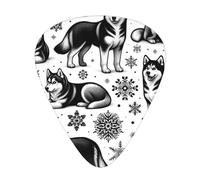 Siberian-Husky-Snowflakes 12 Pack Guitar Picks With 3 Thicknesses And Storage Box, Abs Plectrums For Electric Bass Guitar Players