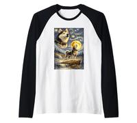 Siberian Husky Starry Night Van Gogh Howling Dog Husky Raglan Baseball Tee