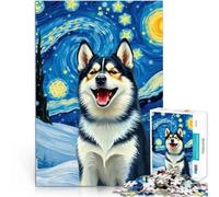 Siberian Husky Starry NightPuzzles for Adults 1000 Piece Educational Family Game with Fully Interlocking Randomly Shaped Pieces 38x26cm