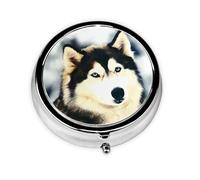 Siberian Husky This Small, Round Pill Box is a Portable Travel Medicine Organizer with Three compartments for Storing Daily medications.