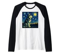 Siberian Husky Van Gogh Starry Night Cool Art for Women Men Raglan Baseball Tee