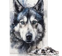Siberian Husky Watercolor Puzzle 500 Piece Adult Jigsaw Puzzle Wood Puzzles For Family Fun & Game Night 500pcs (52x38cm)