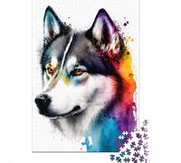 Siberian Husky Watercolor Puzzle for Adults And Teenagers 1000 Pieces Wooden Puzzles for Teenagers Gifts Brain Teaser Game 1000pcs (75x50cm)