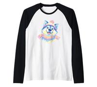 Siberian Husky Winter Portrait Colorful Canine Graphic Dog Raglan Baseball Tee