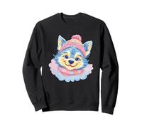Siberian Husky Winter Portrait Colorful Canine Graphic Dog Sweatshirt