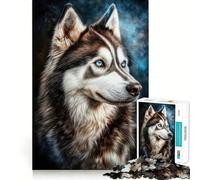Siberian Husky with Blue Eyes Jigsaw Puzzles for Teenagers 1000 Pieces Mind Puzzle Peaceful Fun Art Assembly Lovely Gift 38x52cm