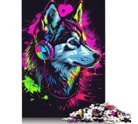 Siberian Husky with Headphones 500 Piece Jigsaw Puzzle for Adult Toy Intellectual Game Educational Game for Adult Stress Relief Home Decoration 500pcs (52x38cm)