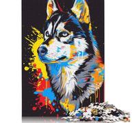 Siberian Husky with Headphones Wooden Jigsaw Puzzles for Adults, 500 Piece Puzzle Educational Games Jigsaw Puzzle Gifts for Christmas Birthday 500pcs (52x38cm)