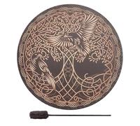 Siberian Shaman Drum - Natural Skin Percussion Tool, Holy Bird Symbol Design, Hand Painted Frame Drum, Wooden Stick Accessory | mystical ritual for marriage