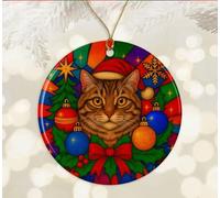 Siberian Tabby Mackerel Cat Christmas Ornament - Funny Siberian Christmas Ornament - Cat Lover Gift - Cute Catmas Decor - Pet Memorial Printed on Both Sides