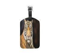 Siberian Tiger Black Picture Luggage Baggage Suitcase Tags Leather ID Label for Travel(2pcs)