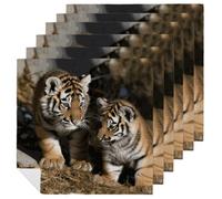 Siberian Tiger Cloth Napkins 18 X 18 Inch, 6 PCS Polyester Napkins, Soft & Absorbent Cloth Dinner Napkin for Wedding, Party, Restaurant, Elegant Table Decor