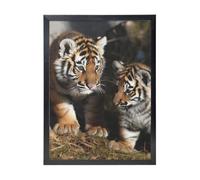Siberian tiger cubs Canvas Prints Wall Art Poster Black Framed Photo Arts for Bedroom Wall Decorations Modern Artwork Painting Wall Pictures Ready To Hang Home Decor 12x16 in