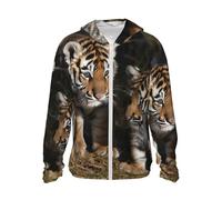 Siberian Tiger Cubs Sun Protection Hoodie Jacket Full Zip UPF 50+ Long Sleeve Sun Shirt with Pocket Outdoor, Black, XL