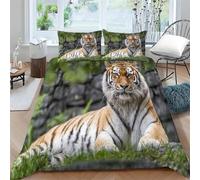 Siberian Tiger King Size Duvet Cover Sets Fierce Beast Print Bedding for King Bed Bedroom Decoration Quilt Cover and 2 Pillowcases 50x75cm, Soft 110gsm Microfiber, with Zipper Closure ba41